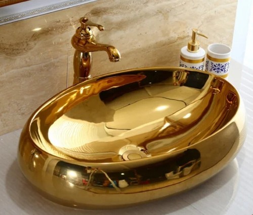 Gold basin sink ceramic - gold,