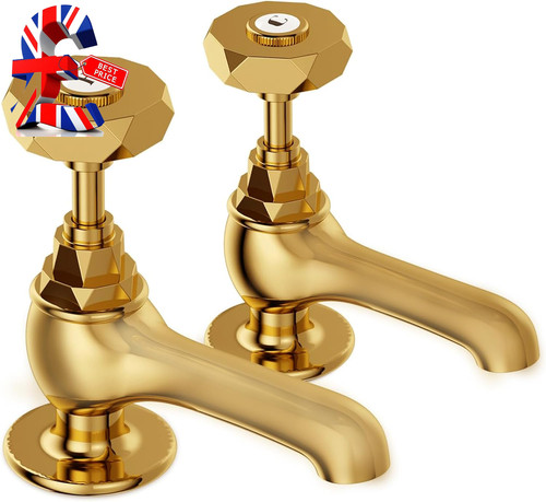Gold brass basin taps - basin, pair