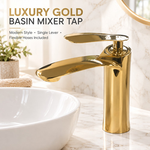 Gold basin mixer tap bathroom - gold,