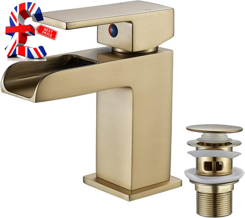 Waterfall gold basin tap - gold, with