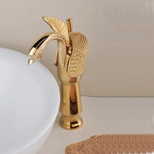 Tall golden brass swan - golden,