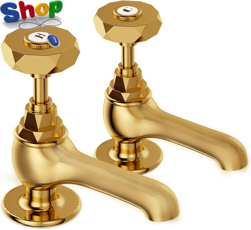 Gold brass basin taps pair - pair, 1/2